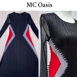 NWT MC Oasis Black & Red Volcano Stretch Plissé Dress (OS) Edgy Boho Chic/Indie